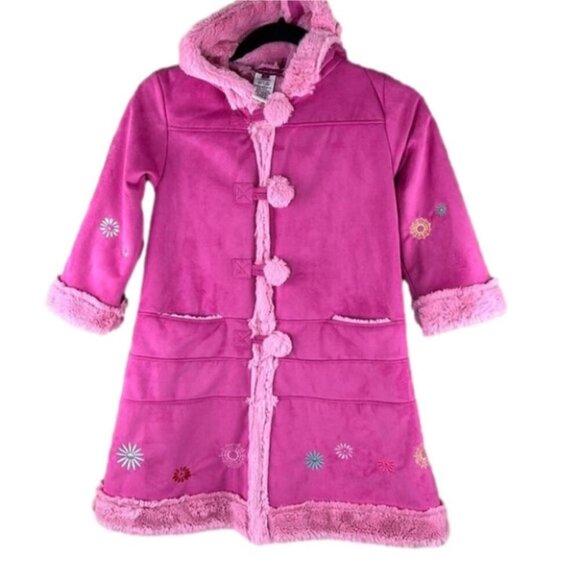 deux par deux Girls Pink Embroidered Long Winter Coat - Picture 1 of 10